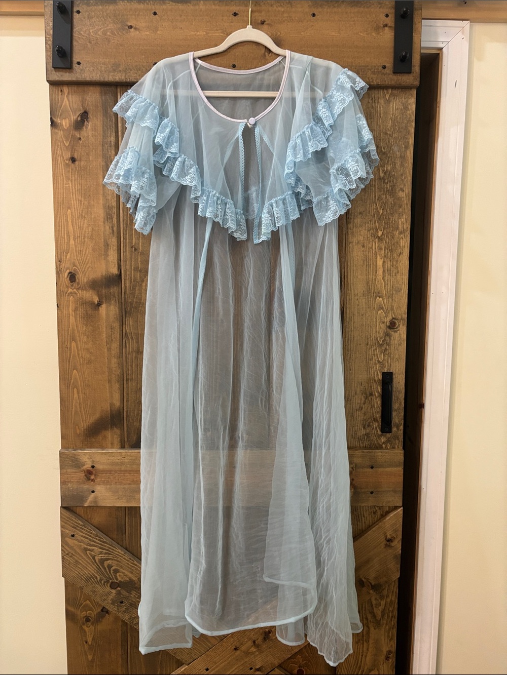 NOT AVAILABLE Vintage Sheer Ruffle Mesh Nightgown in Light Blue
